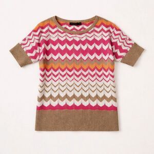 The Limited Taupe Pink Chevron Knit Short Sleeve Sporty Classic Pullover Sweater